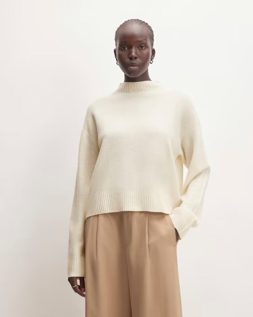 Everlane The Good Merino Wool Mock Neck Sweater Bone Women's XS NWT FLAWS